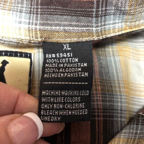 Western Trails Brown Plaid Shirt Mens Size XL Pearl Snaps Cotton Long Sleeve - Picture 6 of 7